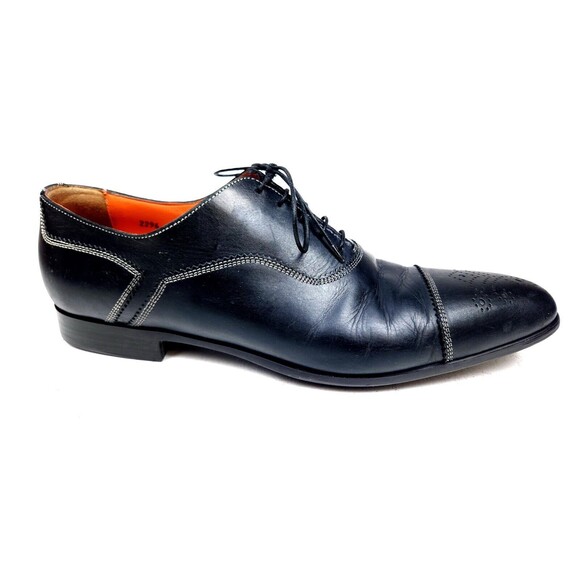 SANTONI Black Salem Cap Toe Derby SHOES 11 D Made in Italy main image 12